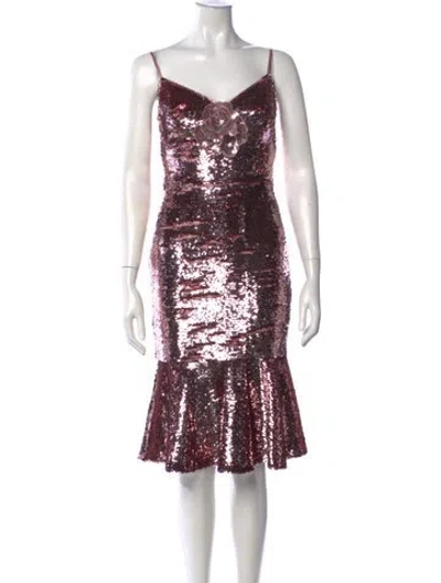 Pre-owned Marchesa Notte Patterned Midi Length Dress W/ Tags In Pink