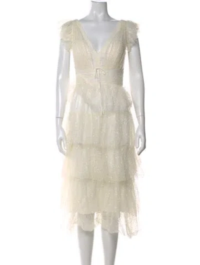 Pre-owned Marchesa Notte Patterned Midi Length Dress W/ Tags In White