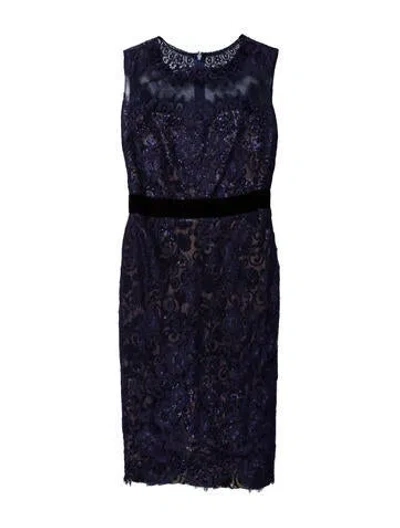 Pre-owned Marchesa Notte Patterned Mini Dress In Blue