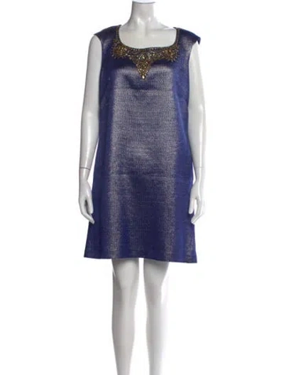 Pre-owned Marchesa Notte Patterned Mini Dress In Blue/metallic