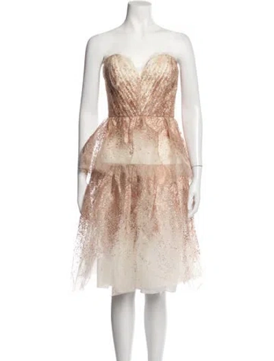 Pre-owned Marchesa Notte Patterned Mini Dress In Metallic/neutrals