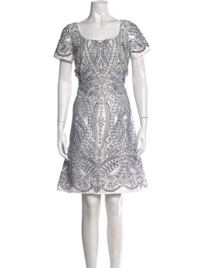 Pre-owned Marchesa Notte Patterned Mini Dress In White