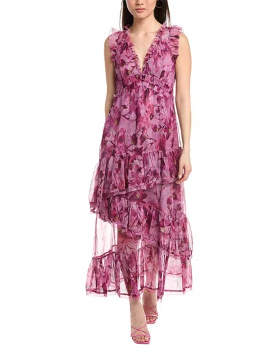 Marchesa Notte Pleated Chiffon V-neck Maxi Dress In Purple
