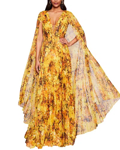Marchesa Notte Foiled Garden Gown In Saffron