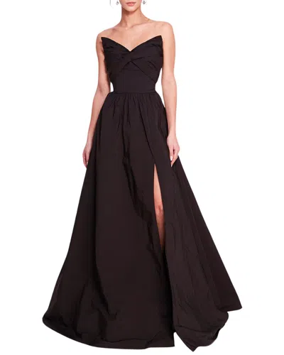 Marchesa Notte Pleated Taffeta Gown In Black