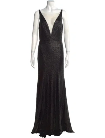 Pre-owned Marchesa Notte Plunge Neckline Long Dress W/ Tags In Black