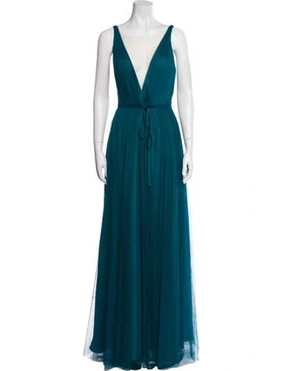 Pre-owned Marchesa Notte Plunge Neckline Long Dress W/ Tags In Blue