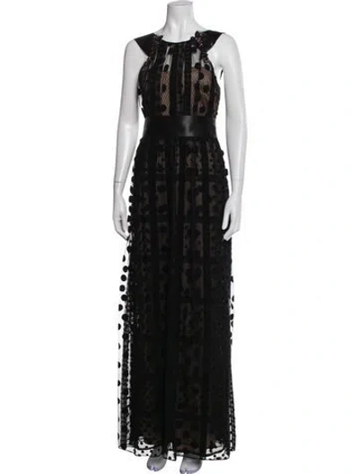 Pre-owned Marchesa Notte Polka Dot Print Long Dress In Black