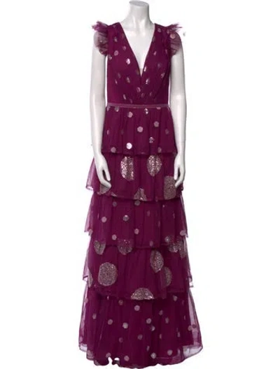 Pre-owned Marchesa Notte Polka Dot Print Long Dress In Purple