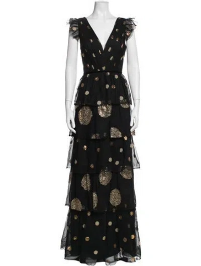 Pre-owned Marchesa Notte Polka Dot Print Long Dress W/ Tags In Black