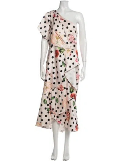 Pre-owned Marchesa Notte Polka Dot Print Midi Length Dress In Pink
