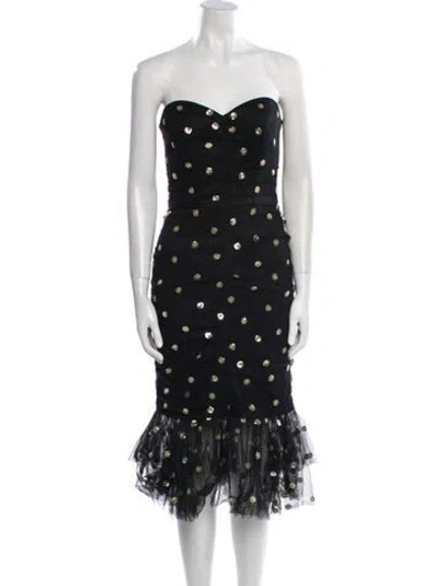 Pre-owned Marchesa Notte Polka Dot Print Mini Dress In Black