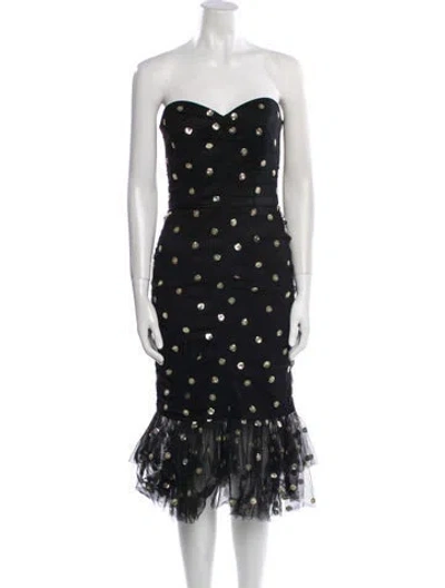Pre-owned Marchesa Notte Polka Dot Print Mini Dress In Black
