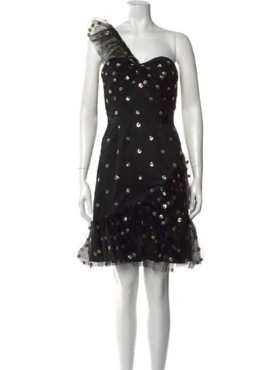 Pre-owned Marchesa Notte Polka Dot Print Mini Dress In Black
