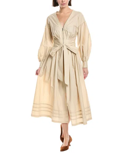 Marchesa Notte Poplin V-neck Midi Dress In Neutral