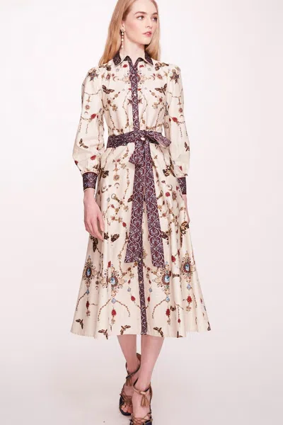 Marchesa Notte Printed Cotton Midi-shirtdress In Multi