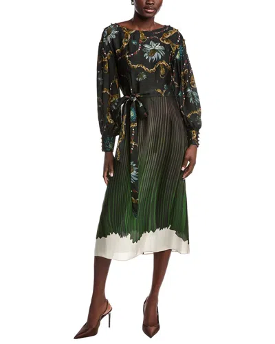 Marchesa Notte Printed Georgette Dress In Green