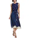 Marchesa Notte Printed Georgette Midi Dress In Blue