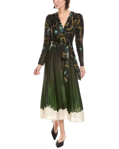 Marchesa Notte Printed Georgette Midi Dress In Green