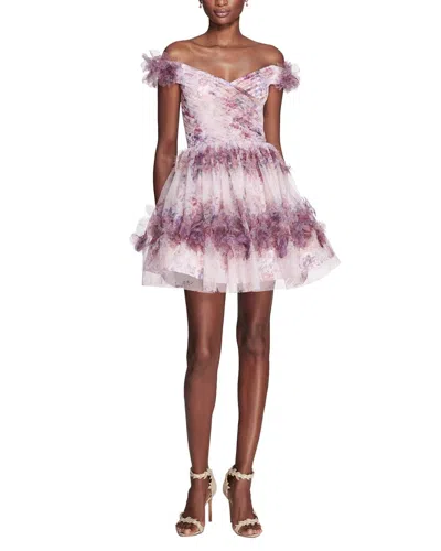 Marchesa Notte Watercolor Garland Print Mini Dress In Violett | ModeSens