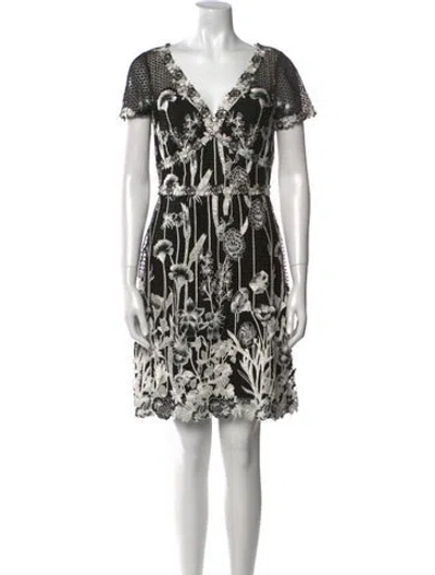 Pre-owned Marchesa Notte Printed Knee-length Dress In Black