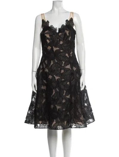 Pre-owned Marchesa Notte Printed Knee-length Dress In Black