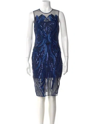 Pre-owned Marchesa Notte Printed Knee-length Dress In Blue