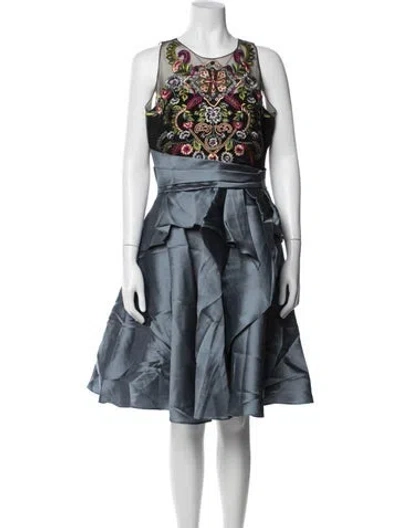 Pre-owned Marchesa Notte Printed Knee-length Dress In Blue