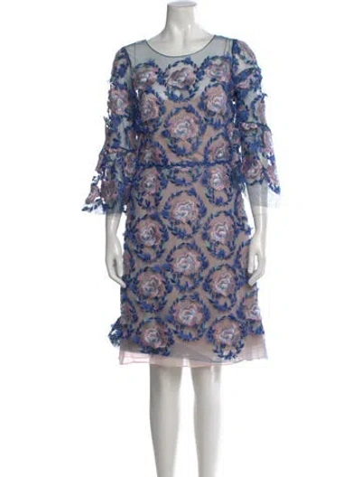 Pre-owned Marchesa Notte Printed Knee-length Dress In Blue