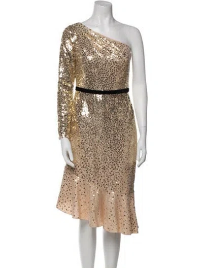 Pre-owned Marchesa Notte Printed Knee-length Dress In Gold