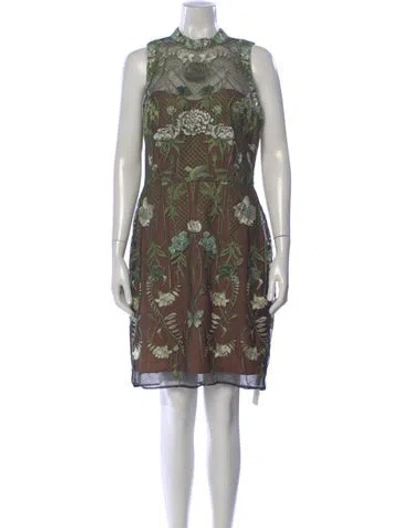 Pre-owned Marchesa Notte Printed Knee-length Dress W/ Tags In Green