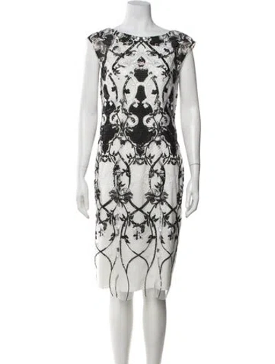 Pre-owned Marchesa Notte Printed Knee-length Dress W/ Tags In White