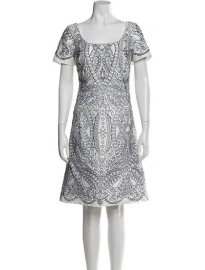Pre-owned Marchesa Notte Printed Knee-length Dress In White