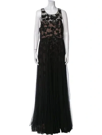 Pre-owned Marchesa Notte Printed Long Dress In Black