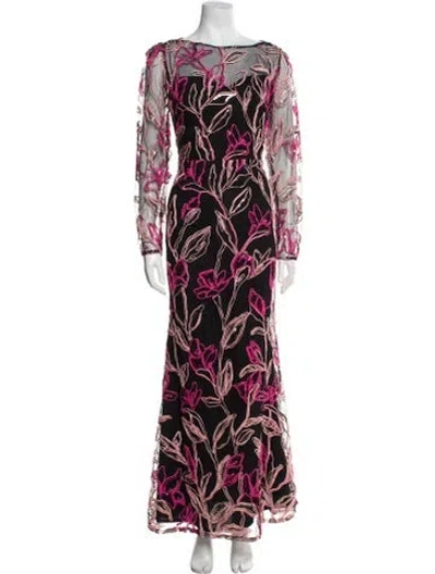 Pre-owned Marchesa Notte Printed Long Dress In Black