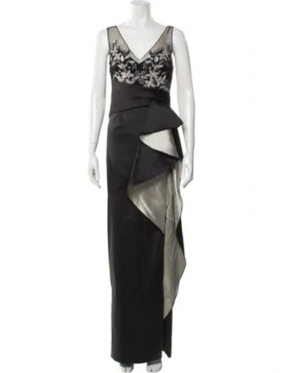 Pre-owned Marchesa Notte Printed Long Dress In Black