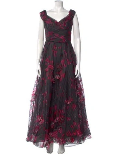 Pre-owned Marchesa Notte Printed Long Dress In Black