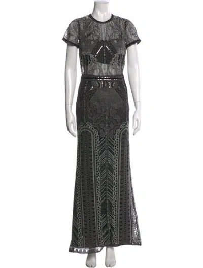 Pre-owned Marchesa Notte Printed Long Dress In Black