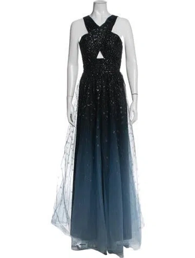 Pre-owned Marchesa Notte Printed Long Dress In Blue