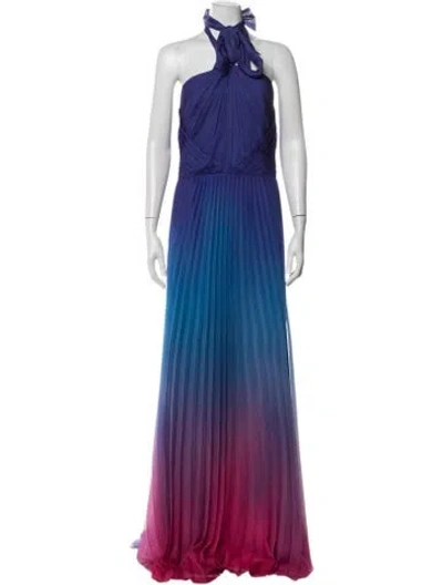 Pre-owned Marchesa Notte Printed Long Dress In Blue