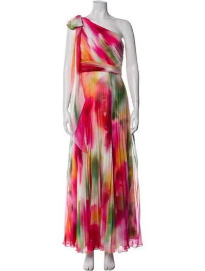 Pre-owned Marchesa Notte Printed Long Dress In Multi