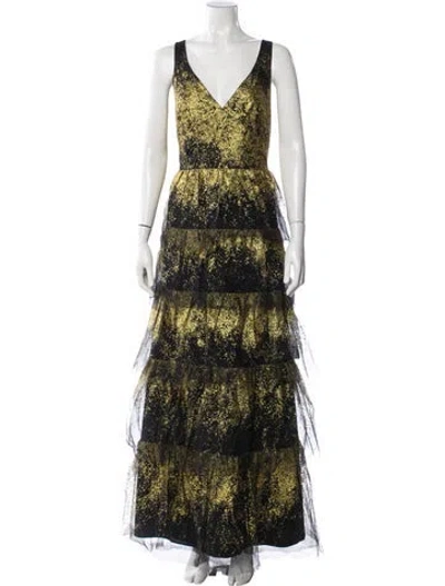 Pre-owned Marchesa Notte Printed Long Dress In Multicolor
