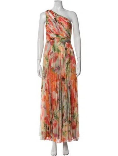 Pre-owned Marchesa Notte Printed Long Dress In Neutral