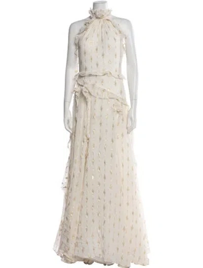 Pre-owned Marchesa Notte Printed Long Dress In Neutral