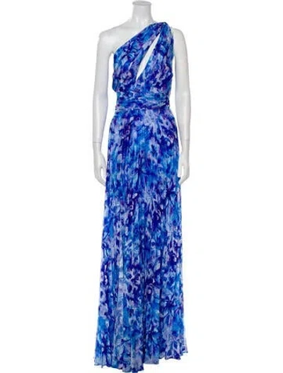 Pre-owned Marchesa Notte Printed Long Dress W/ Tags In Blue