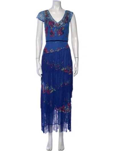 Pre-owned Marchesa Notte Printed Long Dress W/ Tags In Blue