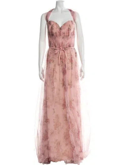 Pre-owned Marchesa Notte Printed Long Dress W/ Tags In Pink