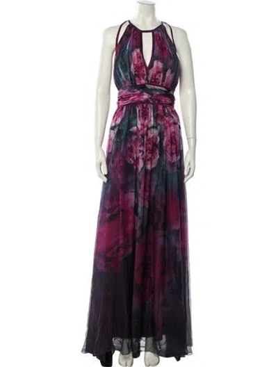 Pre-owned Marchesa Notte Printed Long Dress W/ Tags In Purple
