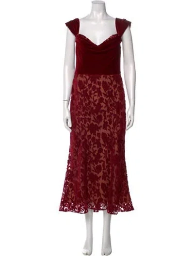 Pre-owned Marchesa Notte Printed Long Dress W/ Tags In Red