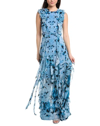 Marchesa Notte Printed Maxi Dress In Blue